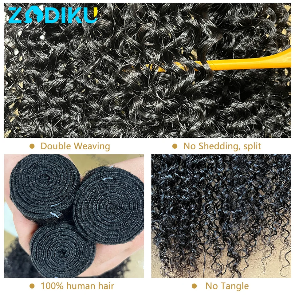 Juego de 1/3/4 extensiones de cabello rizado kinky de 26 pulgadas, rizado birmano 12A, cabello humano 100% real 4