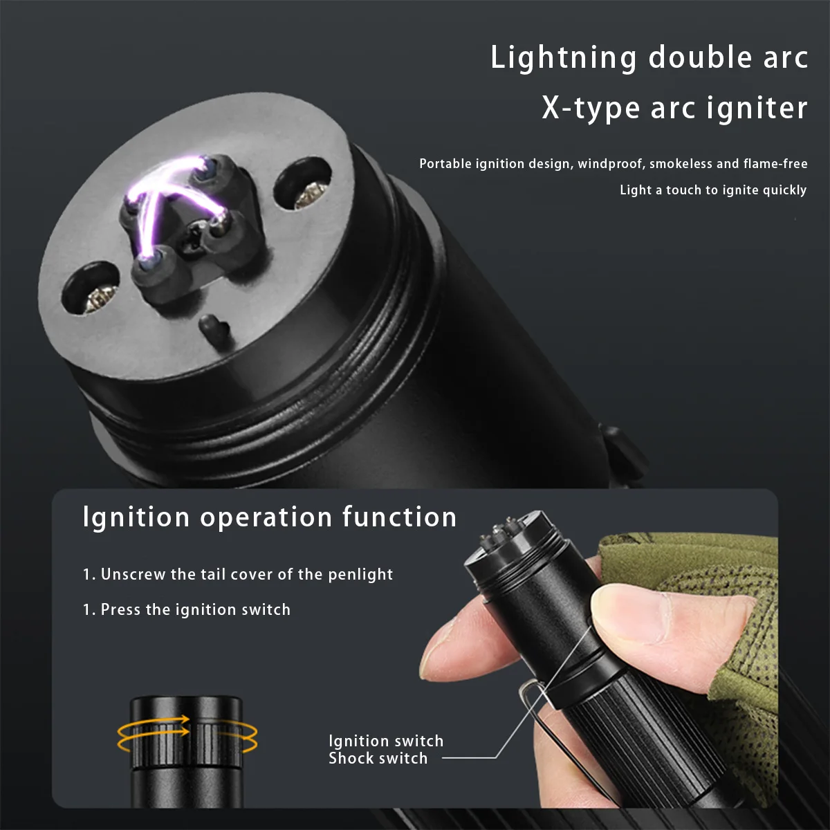 

Ручка зажигания, 400 люмен, перезаряжаемый через USB, 800 мАч, фонарик из алюминиевого сплава с регулируемым фокусом и разноцветными боковыми фонарями