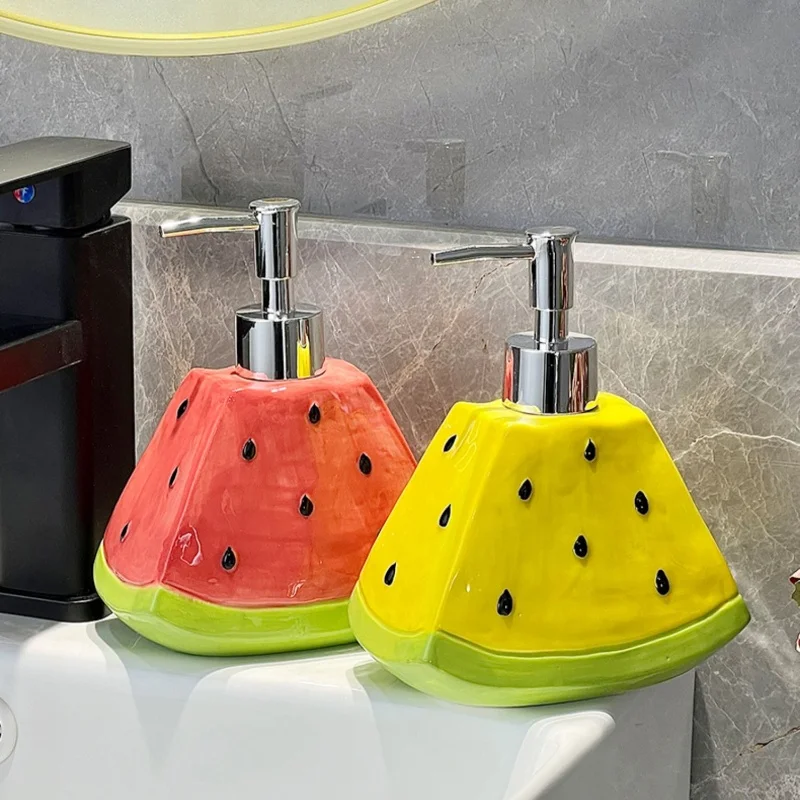 

WHYOU Cute Watermelon Lotion Bottle Liquid Soap Dispensers Emulsion Latex Hand Wish Bottles Bathroom Accessories Set