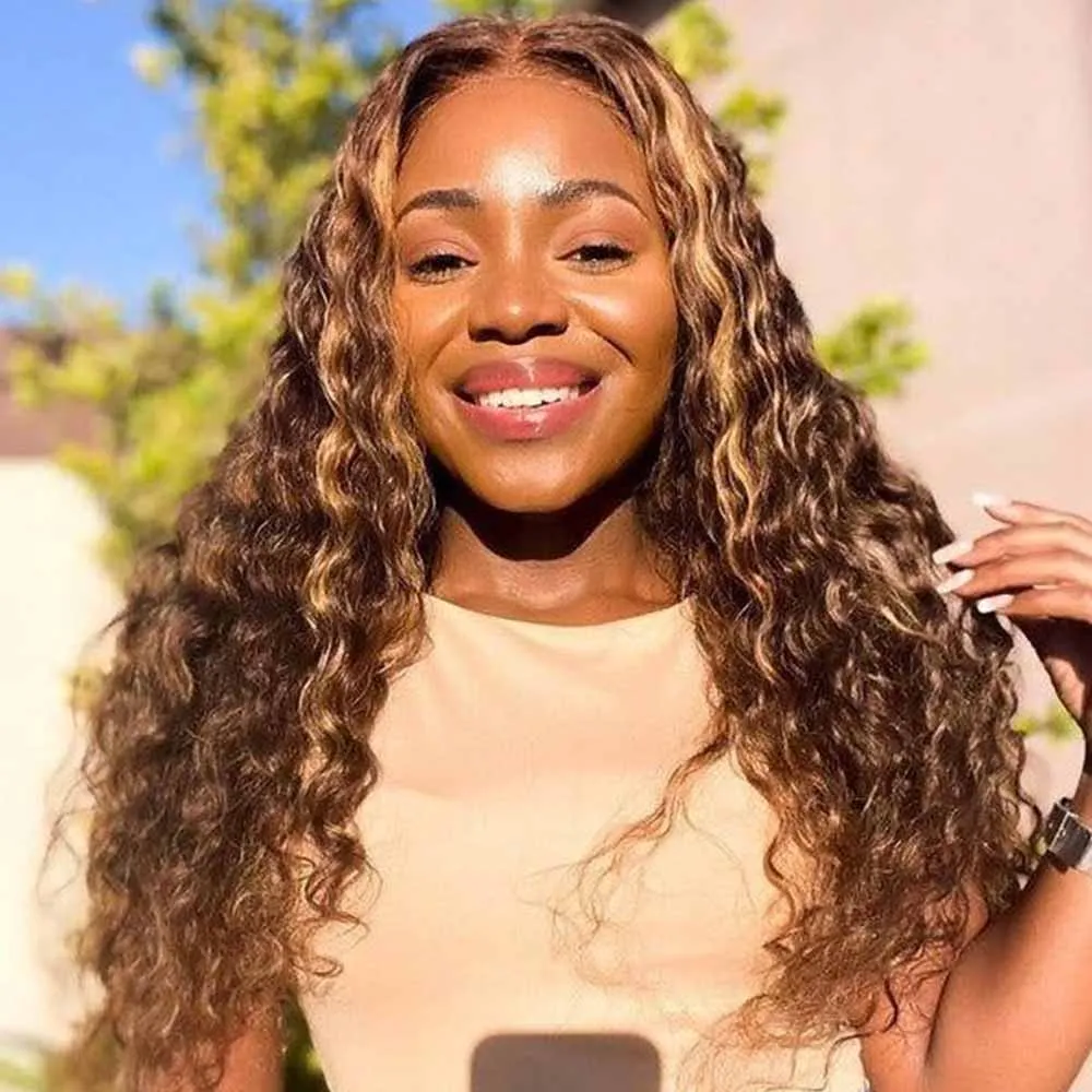 

32-дюймовые парики с хайлайтами 13x6, из натуральных волос, с глубокой волной, 13x4 HD-кружевные, кудрявые, с хайлайтами, блонд, омбре, цветные парики для женщин