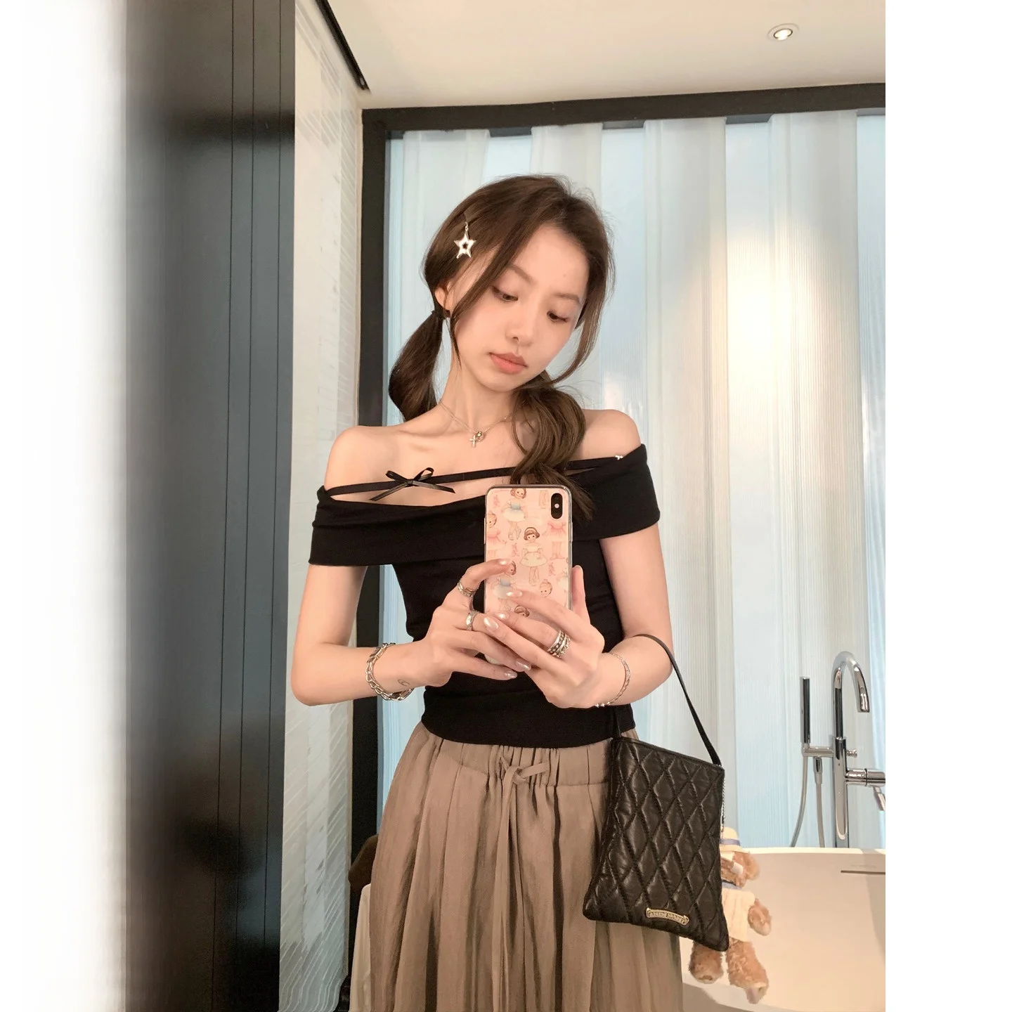 

Женская летняя футболка Charismatic YUYUREAL с костяным дизайном Base irt Топ привлекательный прямоугольный oulder одно слово oulder