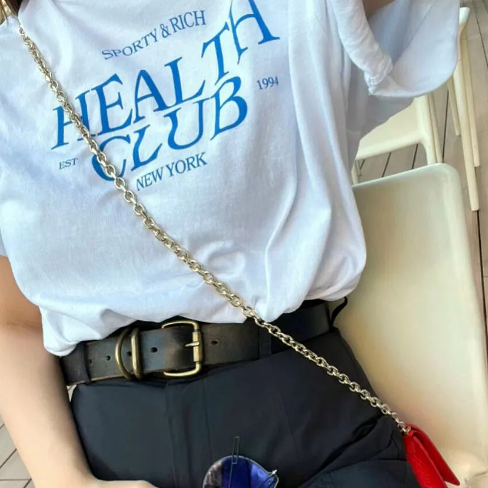 American Vintage Health Club Letters Printing T Shirts Women White Short Sleeve Loose Casual Tops Ins Fashion 90\'s Tee Shirt