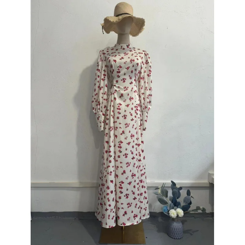 Nuevo vestido de satén con cintura y lazo estilo Mori romántico Floral suave estilo francés