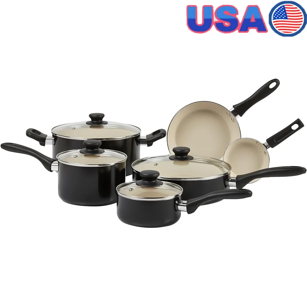 

11-Piece Ceramic Cookware Set Non-Toxic Non-Stick Pots and Pans Dishwasher Safe Easy Clean Durable Kitchen Essentials
