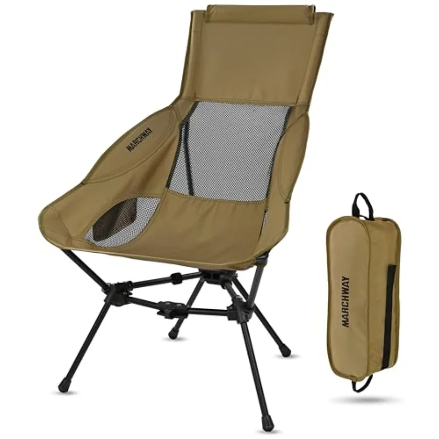 

Lightweight Folding High Back Camping Chair with Head Support, Stable Portable Compact for Outdoor Camp, Travel, Beach, Picnic,