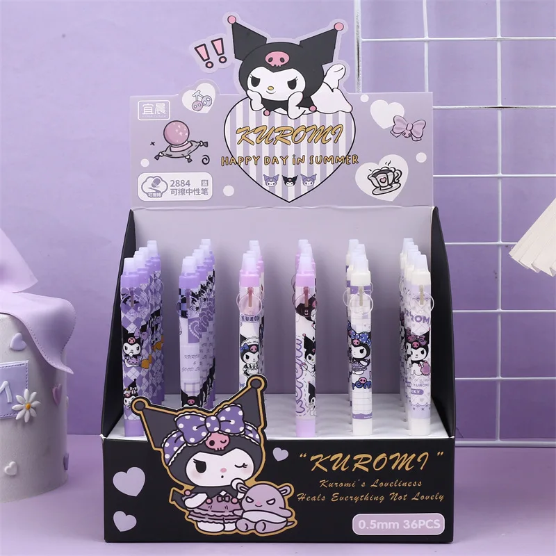 Genuine Sanrio Erasable Gel Pen 36pcs New Kuromi Kuromi Pochacco Press Blue 0.5mm School Students Writing Pens Stationery