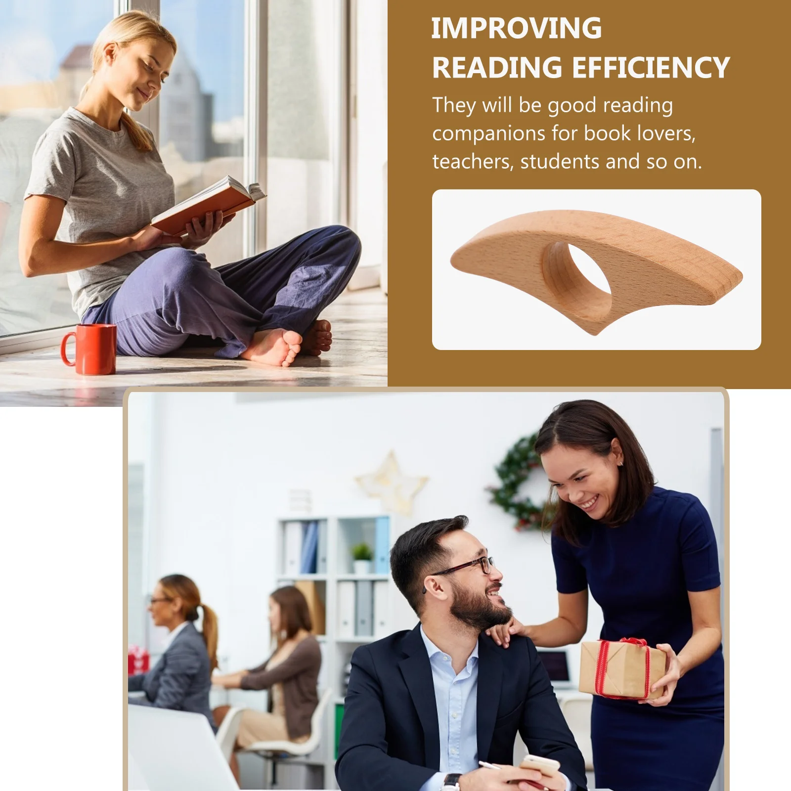 

Thumb Book Holder Wooden Walnut Page Clip For Reading Book Lovers Reader Gadget Literary Present Student Accessories