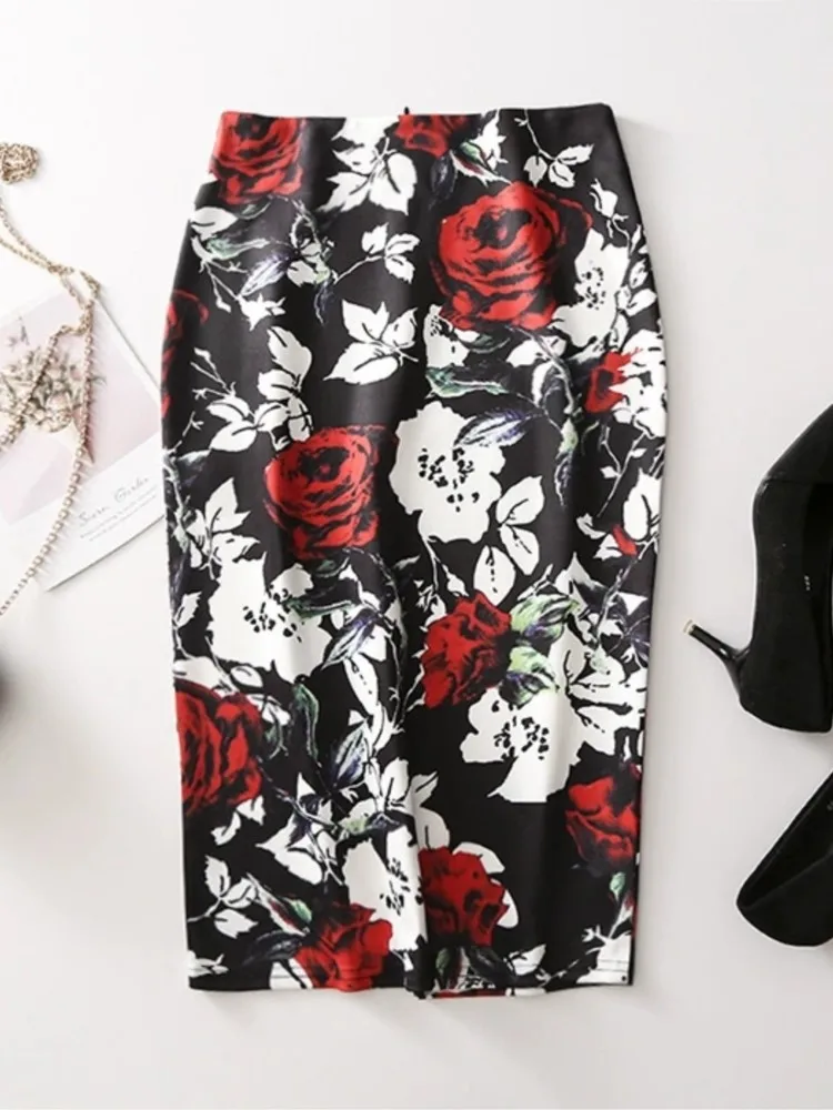Femmes Vintage fleur imprimé jupe moulante mince Midi Sexy élégant jupe crayon sac hanche jupe de pansement hanche enveloppement Lolita jupe courte