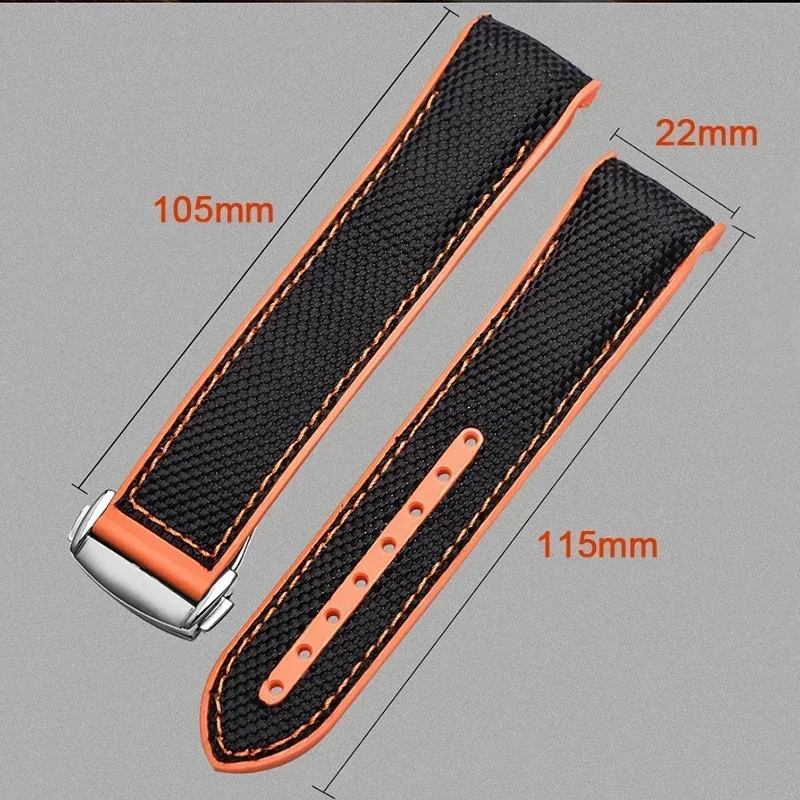 20mm 22mm Curved End Watch Strap for Omega Planet Ocean for Seamaster 300 AT150 Speedmaster Nylon Rubber Watch Band Accessories