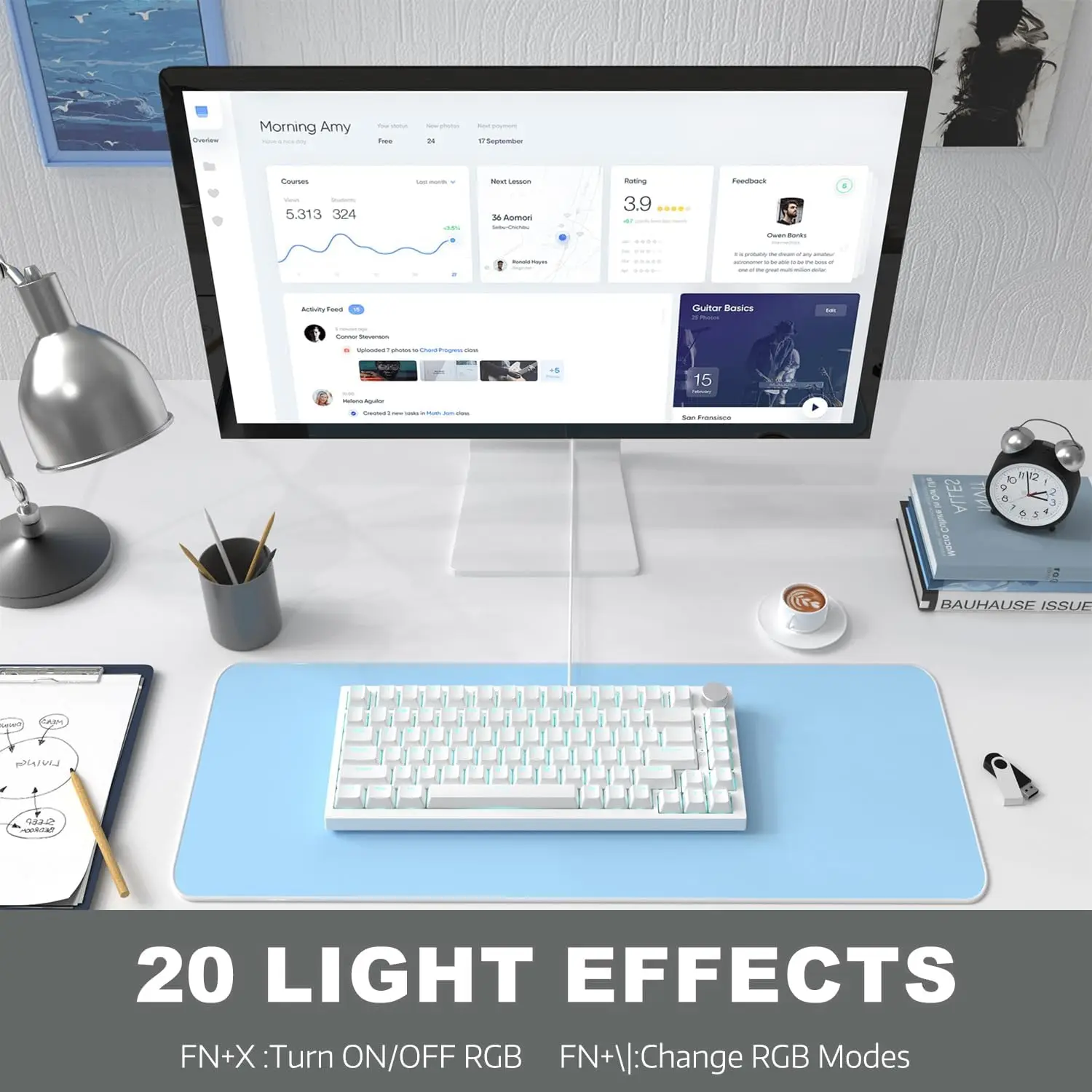 AJAZZ AK820 75% TKL لوحة مفاتيح ميكانيكية سلكية للألعاب، مفتاح أزرق قابل للتبديل السريع، حامل حشية، 82 مفتاحًا مع مقبض حجم CNC