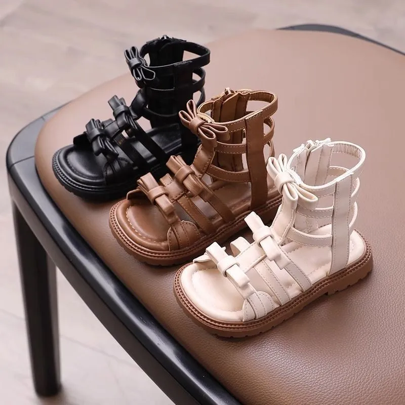 Baby Girls Gladiator Sandals 2026 Summer Roman Princess Fashion Sandals Kids Versatile Soft Sole Casual Beach Shoes For Girls