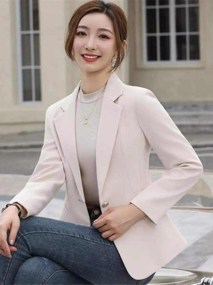 

Cleanfit Sle Women's Suit Jaet in Beige Casual Waist-Cinching Design for Spring Autumn Season Ele Office Wear