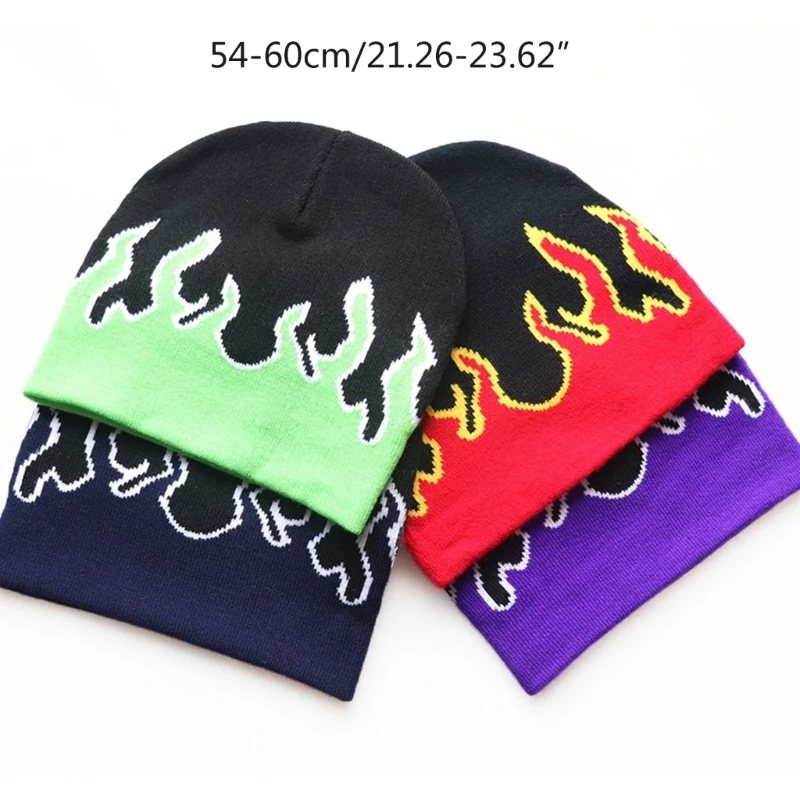 Knit Beanie Hat Beanie Y2K Skullies Beanie Flame Skull