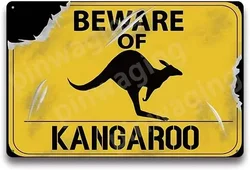Beware of Kangaroo 8” x 12” Funny Home Wall Decor Art Sign Vintage Aluminum Retro Metal Sign (Yellow Tin Sign) Kangaroo
