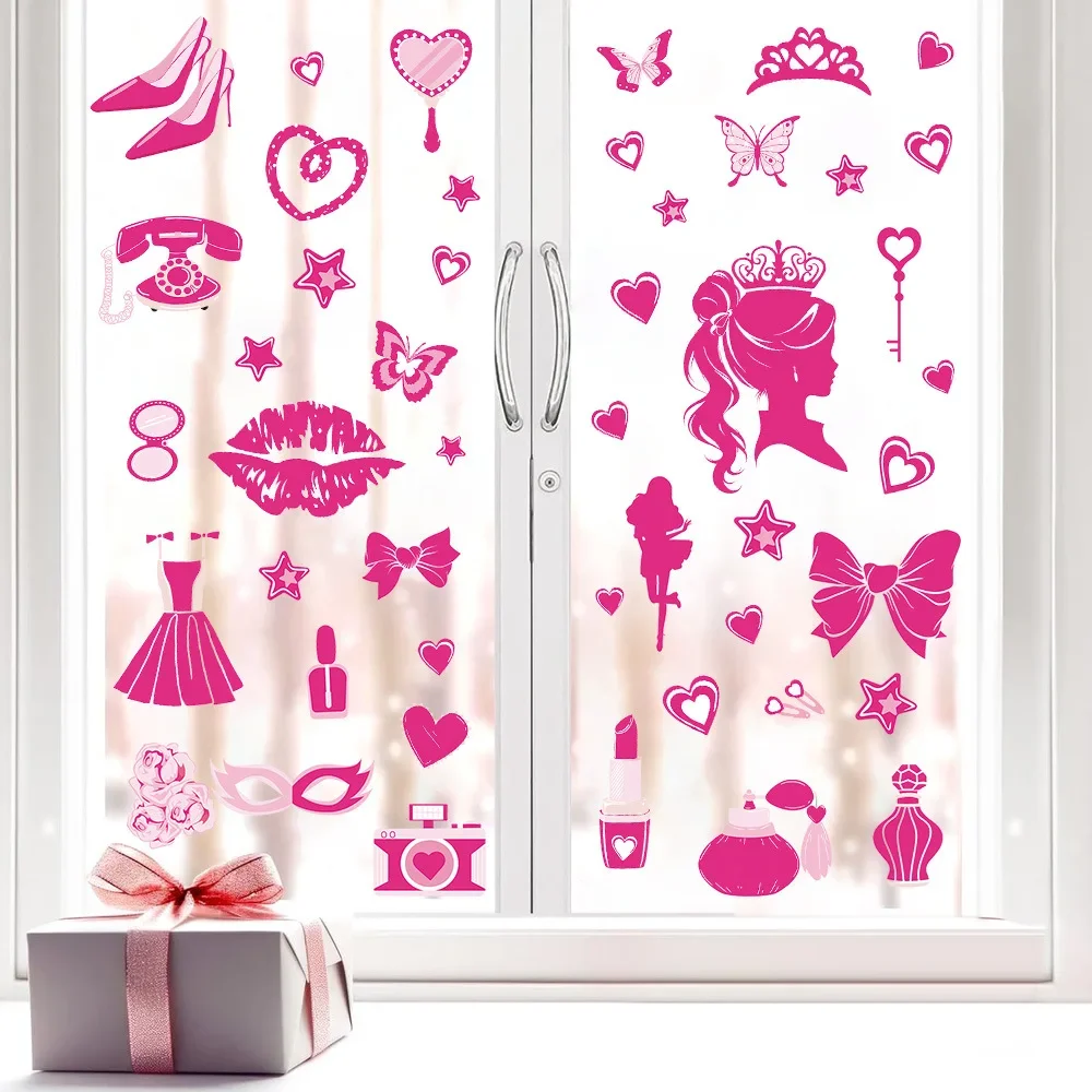 Barbies Stickers Kawaii Cartoon Bedroom Decoration Pink Princess Party Wall Sticker Wall Window Accessory for Girl Toys Gift