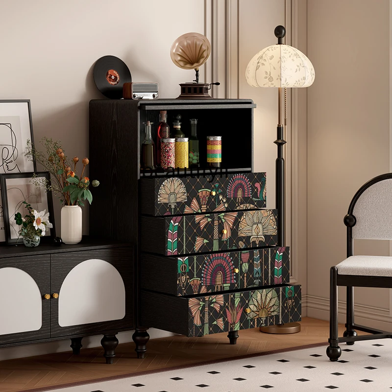 French retro style solid wood dining side cabinet living room four chest cabinets storage storage integrated chest cabinet