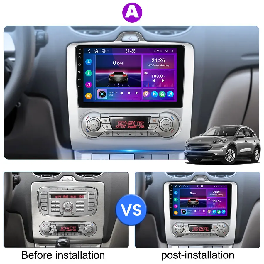 KNOWRO 10-rdzeniowe radio samochodowe 2 DIN Android 12 Wireless Carplay i Android Auto Mirror Link do Ford Focus 2 3 MK2 MK3 2004-2011 Mul