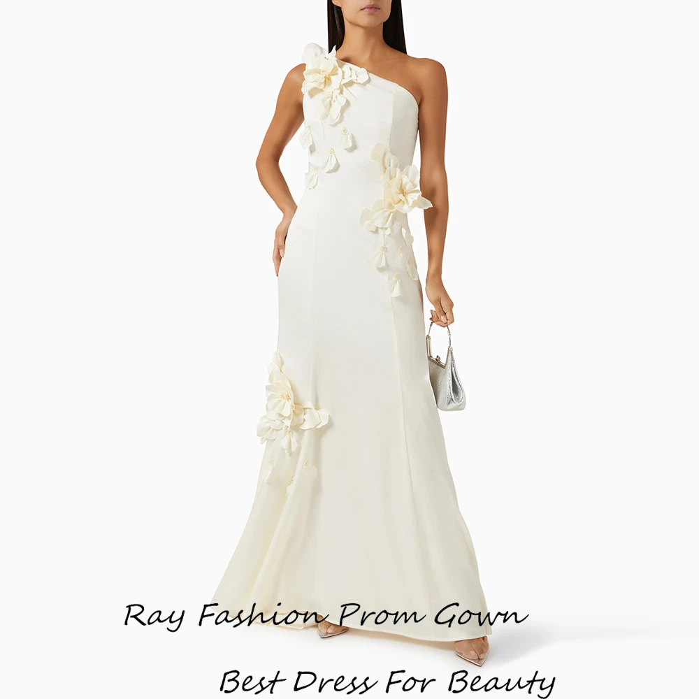 

Ray Crepe Prom Dresses 2025 Floor Length فساتين سهرة Robes De Soirée Arabic فساتين سهرة One-Shoulder 3d Flowers Evening Gowns