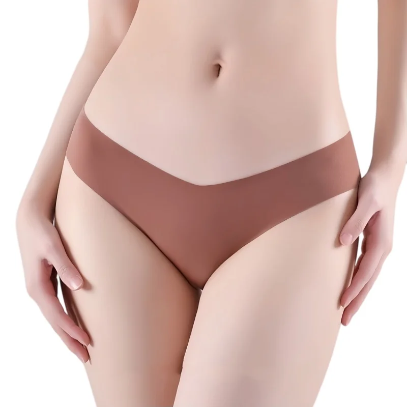 1Pack Women Low-Rise Panties V-Front Ice Silk Seamless Briefs Invisible No Lines Underwear Summer Soft Sexy Lingerie XS-XL