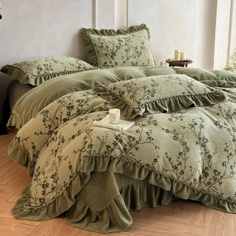Luxury Duvet Cover Bed Sheet Pillowcase Four Piece Set Winter Warm Plush Thick Bedding 1.5m 1.8m 2.0m Beds Four Pieces Sets