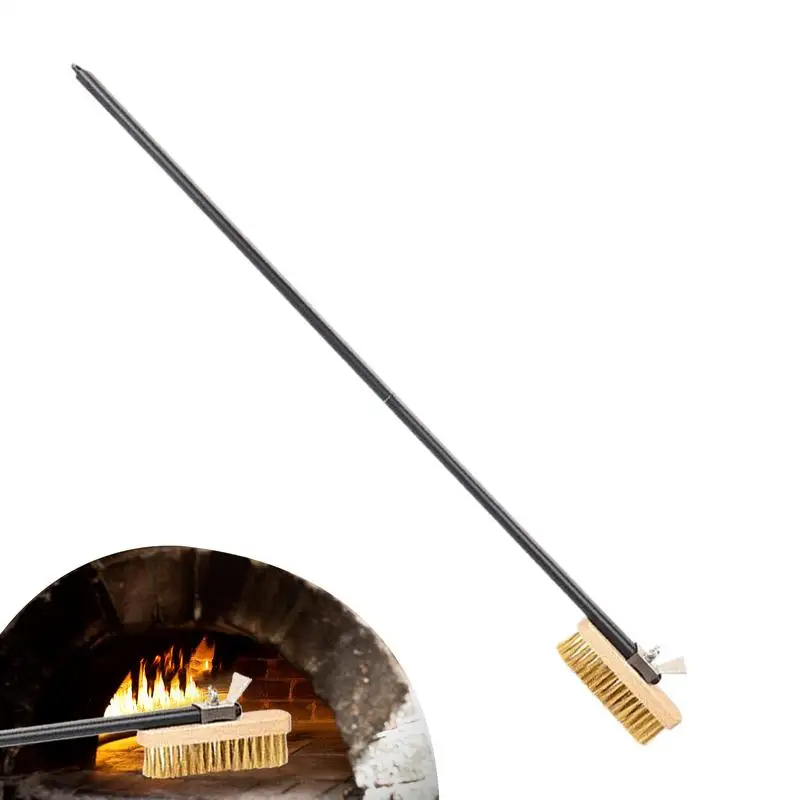 Pizza Stone Brush Heat Resistant Stone Brush Brass Bristles Oven Brush Stainless Steel Cleaning Brush With Scraper Long Handle