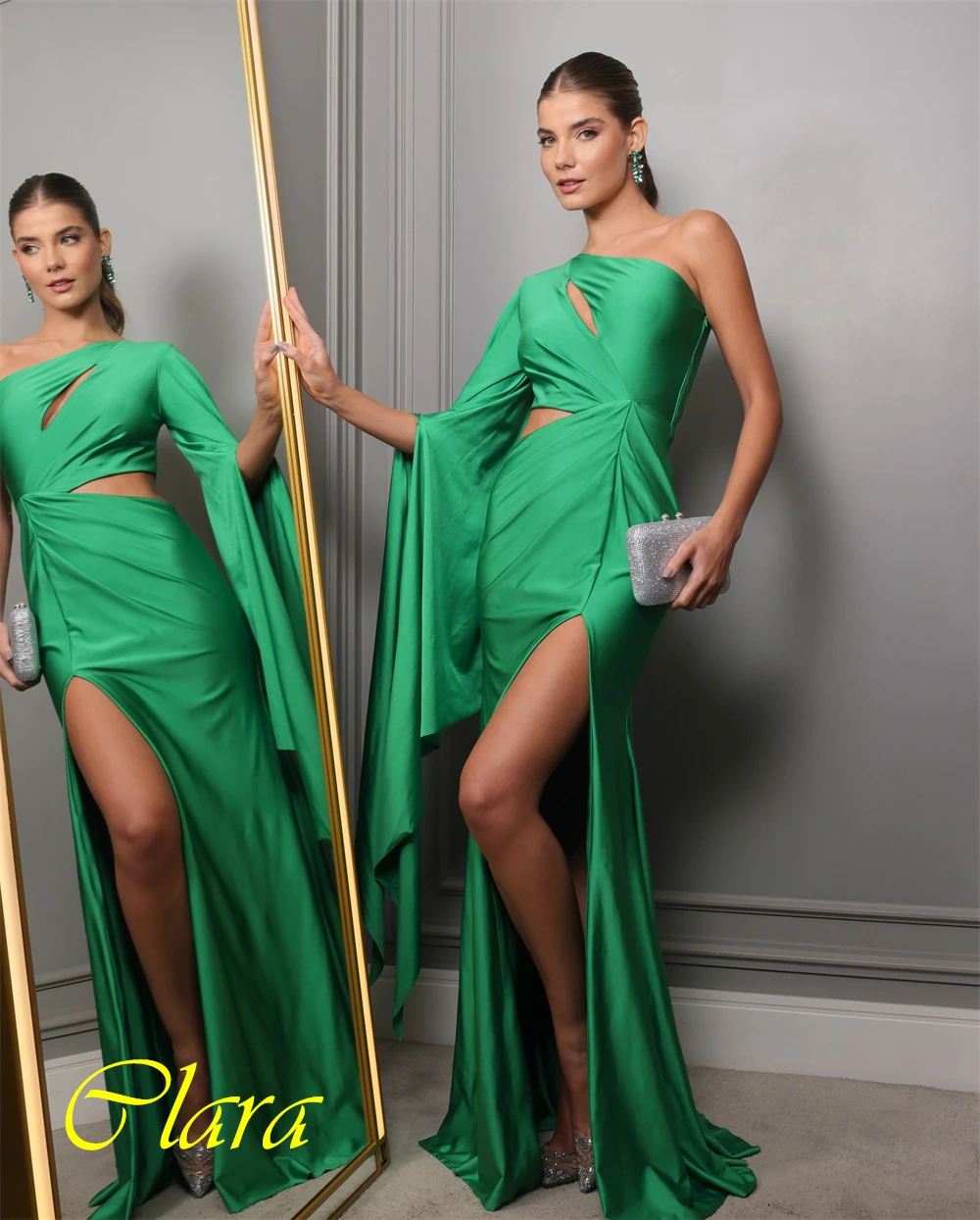Customized Fashion Satin One Shoulder Evening Dress Exquisite Side Slit Prom Dress Temperament A-Line Special Occasion Gowns