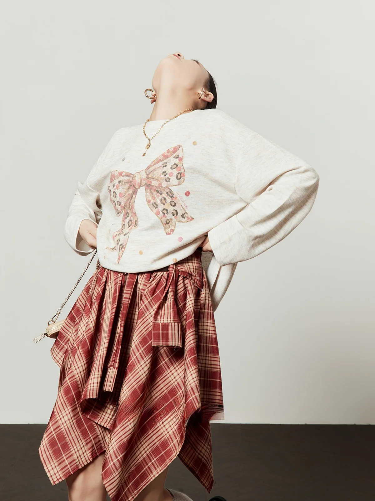 

Red Plaid Skirt Women's Spring 2026 Lazy Fashion Skirt High Waist Asymmetrical Uneven Hemline Loose Fit Brand Zhou Li Wu