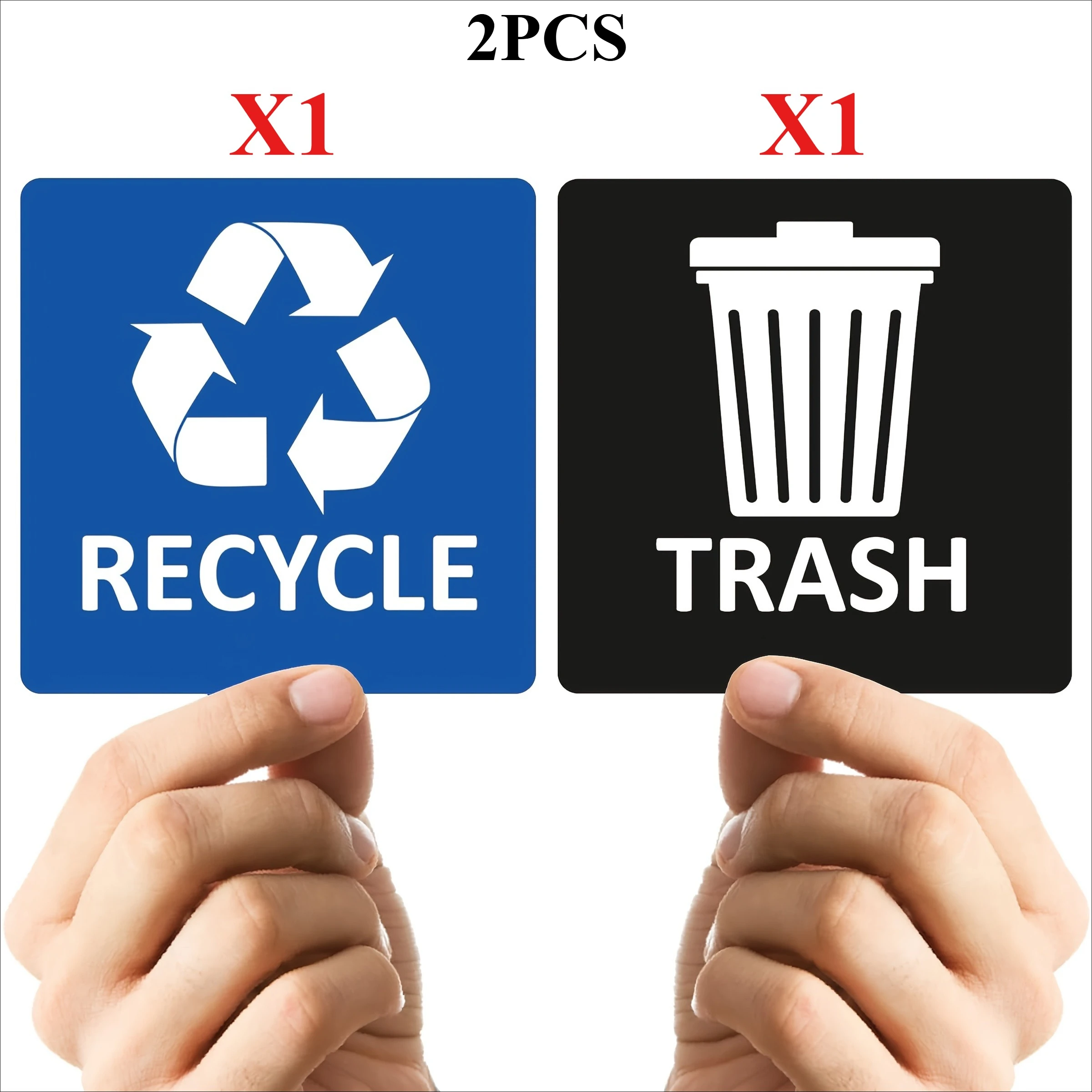 2/6Pcs Self Adhesive Garbage Classification Label Stickers 4.2x4.2 Inch Waterproof Laminated Trash Bin Decals Blue Black Dual Co