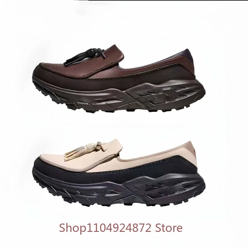 Designer Slip on Tassel Leather Shoes Men Casual Outdoor Thick Sole Sport Loafers Youth Male Height Increasing Hiking Sneakers