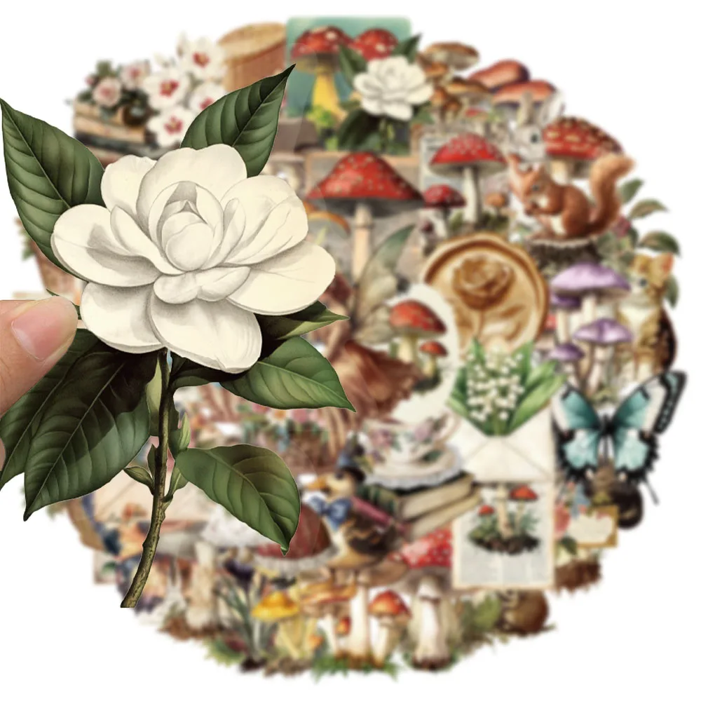 50PCS Retro Mushroom Graffiti Stickers Handmade Account DIY Luggage Notebook Motorcycle PET Waterproof Stickers