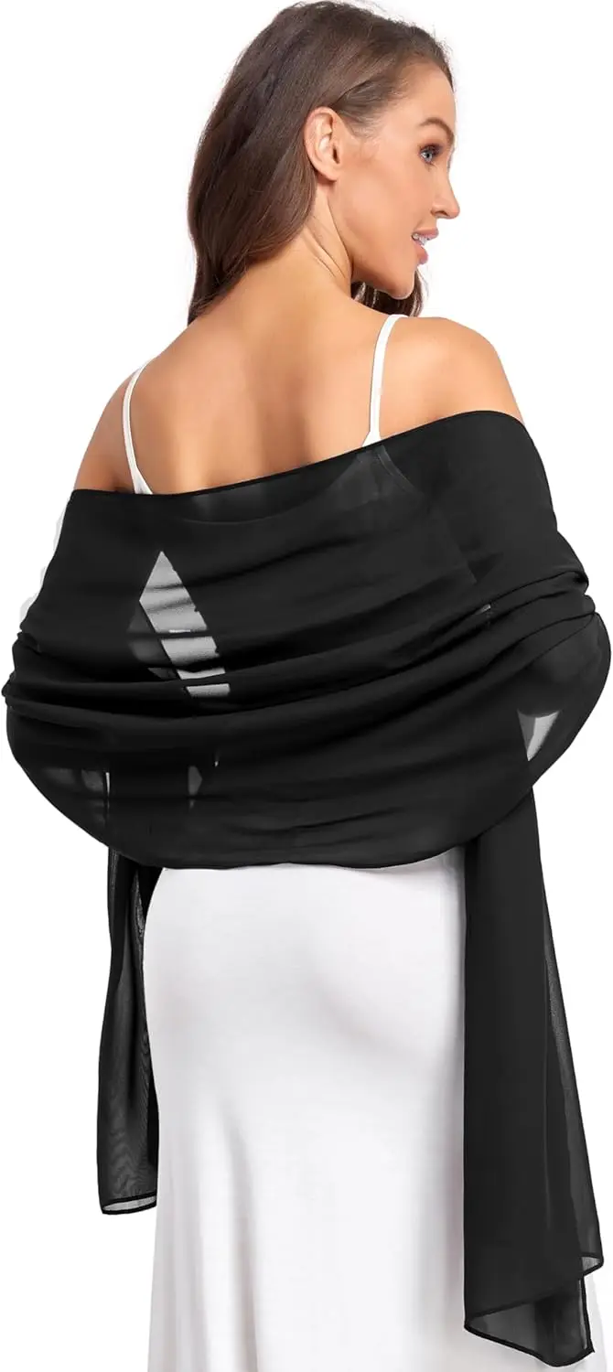 

Soft Chiffon Bridal Shawl Wrap – 70x28 Inch Ivory Scarf with Sparkle Trim for Wedding, Evening Dress & Formal Occasions