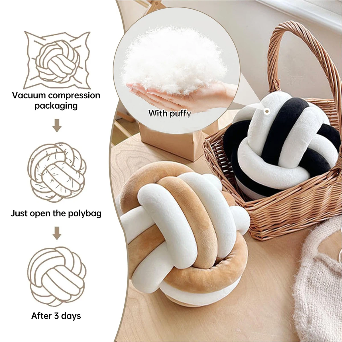 Hand Knotted Ball Pillow – Soft Round Knot Cushion for Modern Home Decor