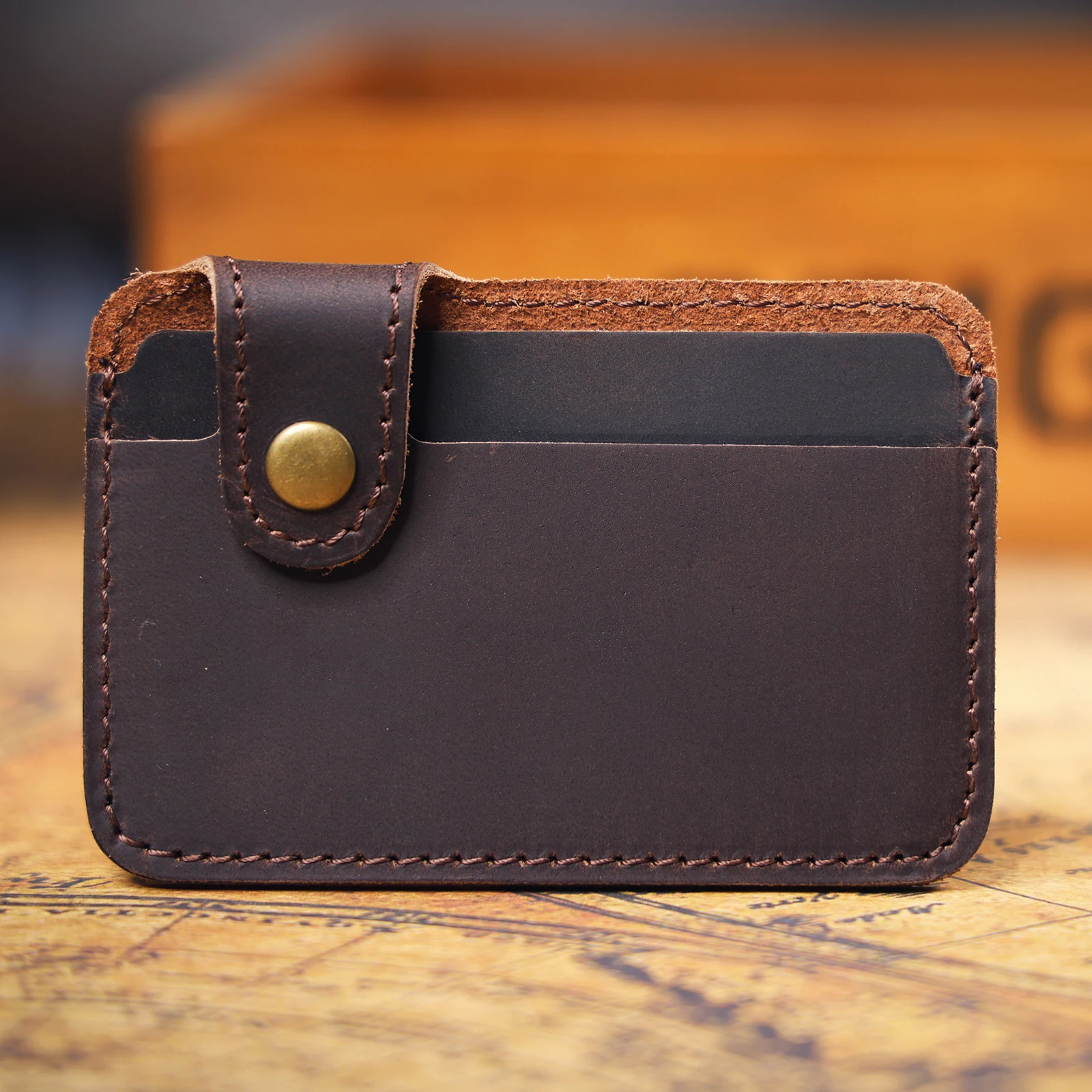 S.WORKER Vintage-Kartenetui aus Vollnarbenleder, Mini-Geldbörse, Retro-Taschenbrieftasche, kleine Tasche für den Alltag – Detail 4