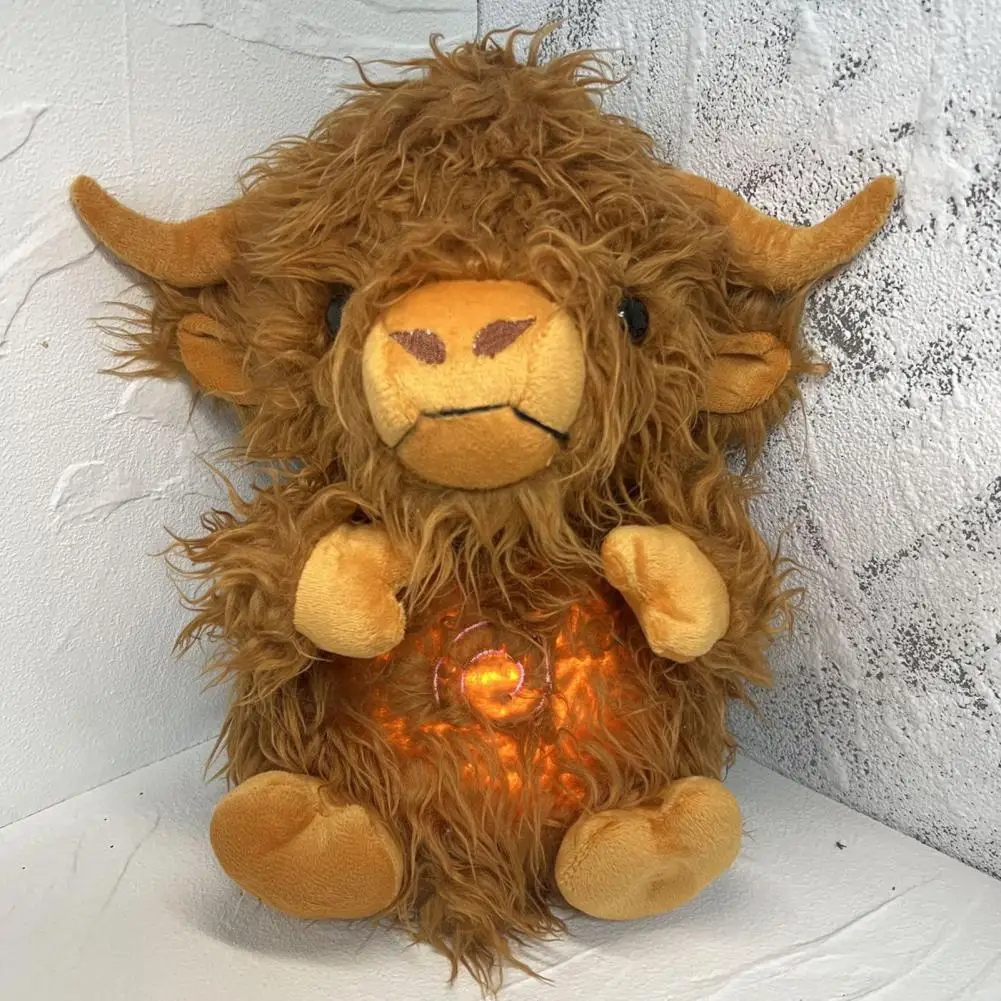 

Мягкие плюшевые игрушки Highland с животными, дышащие игрушки Highland Cow, облегчение беспокойства, плюшевые игрушки с музыкой, подсветкой и ритмическим дыханием