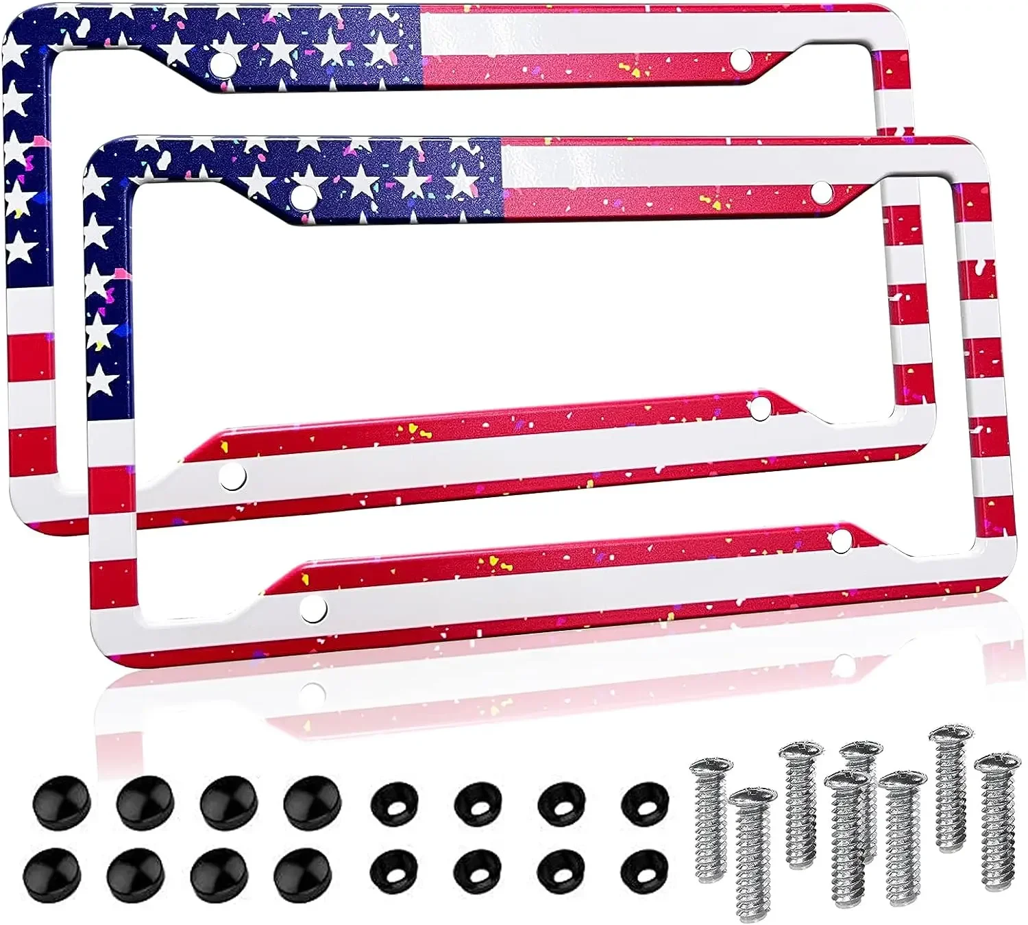 Telaio targa per auto modello bandiera americana Confezione da 2 porta targa con 4 fori Telaio per targhetta per auto per donne Uomini Veicoli statunitensi