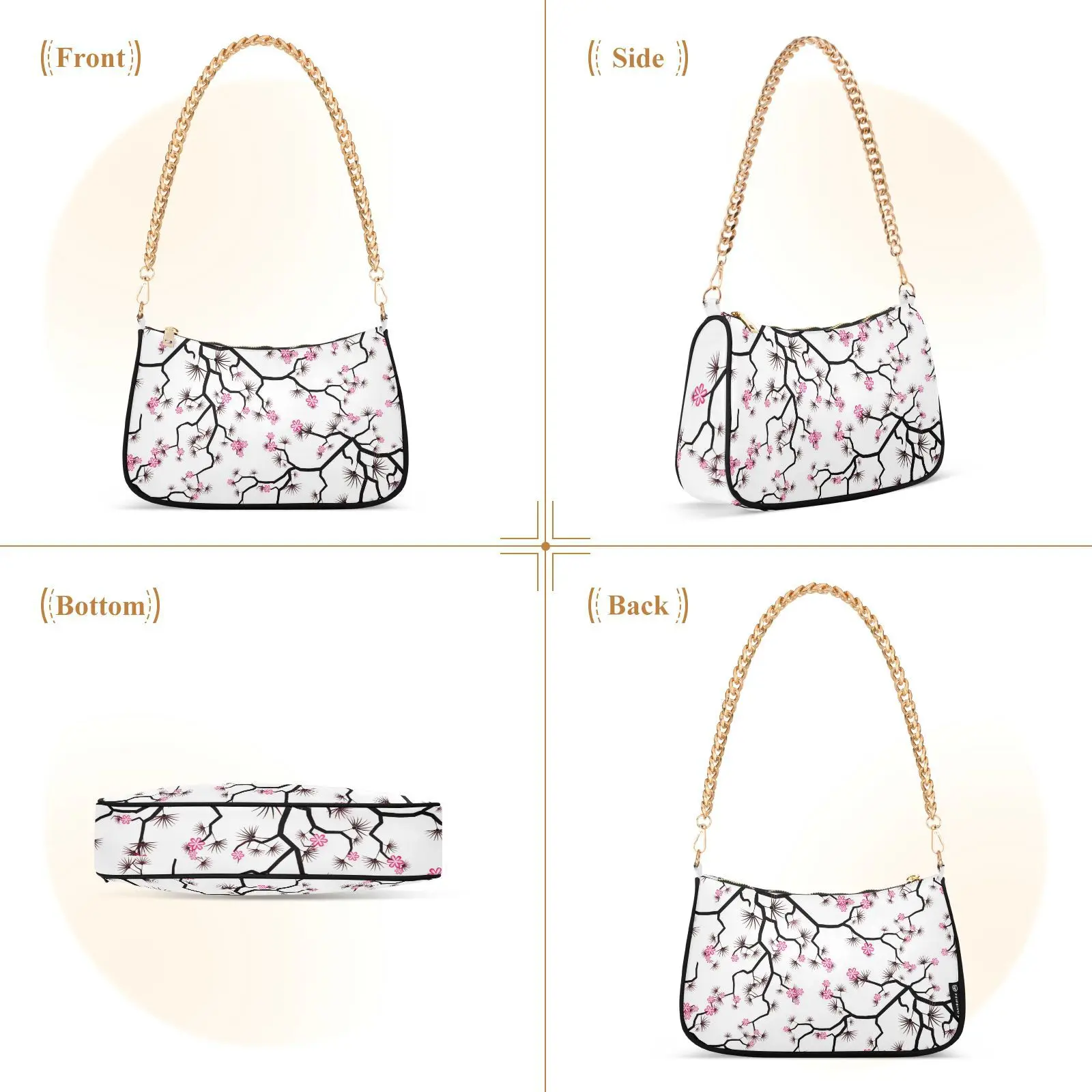 Fashion Women's Shoulder Bag Polyester cherry blossoms print Chain Handbag Females Underarm Mobile phone bagShopping Bag New