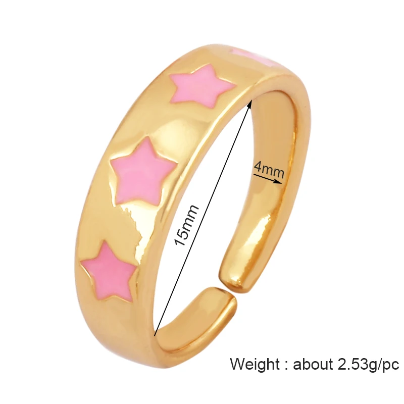 Trendy Star Moon 18K Gold Plated Finger Ring,Colourful Enamel Coated Zircon Open Adjustable Rings Jewelry Findings Supplies P34