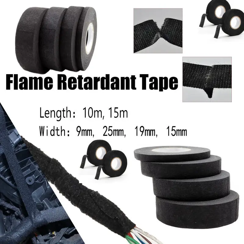

1/3/5Roll Heat-resistant Flame Retardant Tape Adhesive Cloth Tape 9/15/19/25MM For CarCable Harness Loom Protection Length10/15M