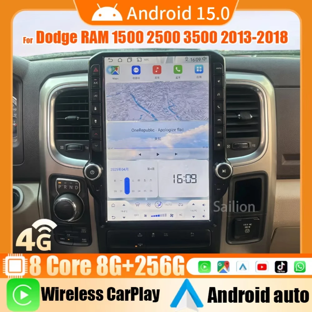 14,5 Zoll Qualcomm für Dodge RAM 1500 2500 3500 2013–2018 Autoradio Android 15 Carplay Auto Screen 4G Stereo GPS Video Player