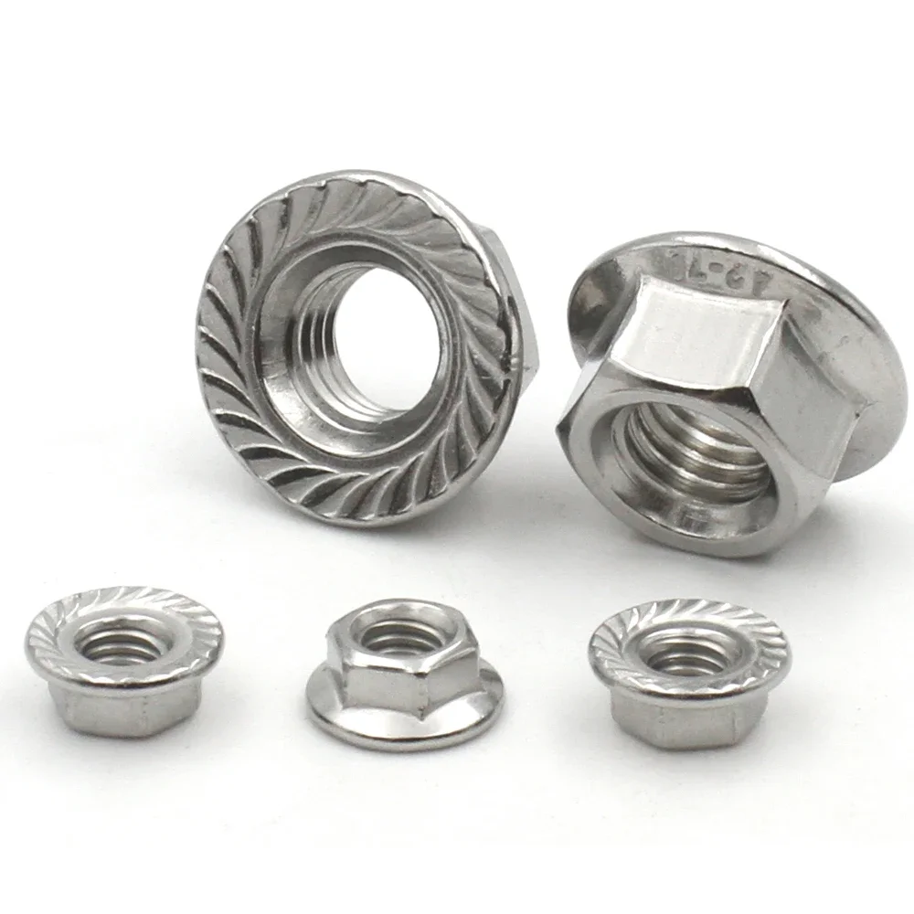 DIN6923 A2-70 304 Stainless Steel Serrated Flange Nut M3-M12 Anti Slip Hex Lock Flange Nuts 5-50Pcs