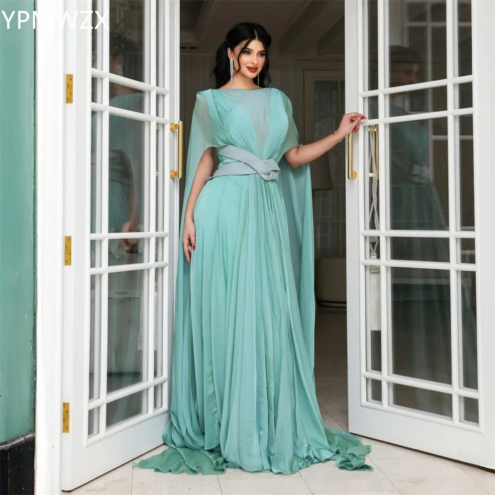 

Customized Prom Gown Formal Women Evening Dress YPMWZX Scoop Neckline A-line Floor Length Skirts Draped Layered Tul