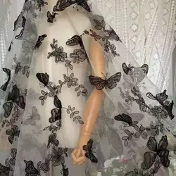 New Embroidered Lace Fabric Yarn 3D Applique Butterfly Lace Mesh Embroidery Flower Doll Veil Curtain