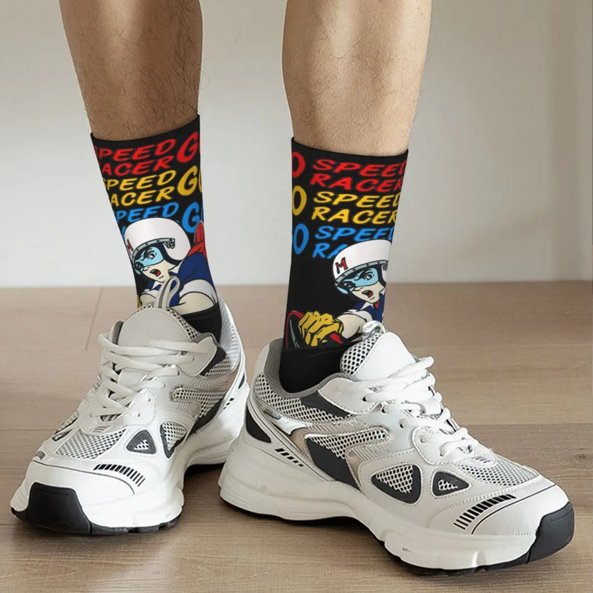 Crazy Design Go Speed Speed Racer Skateboard Socks Polyester Long Socks for Unisex Non-slip