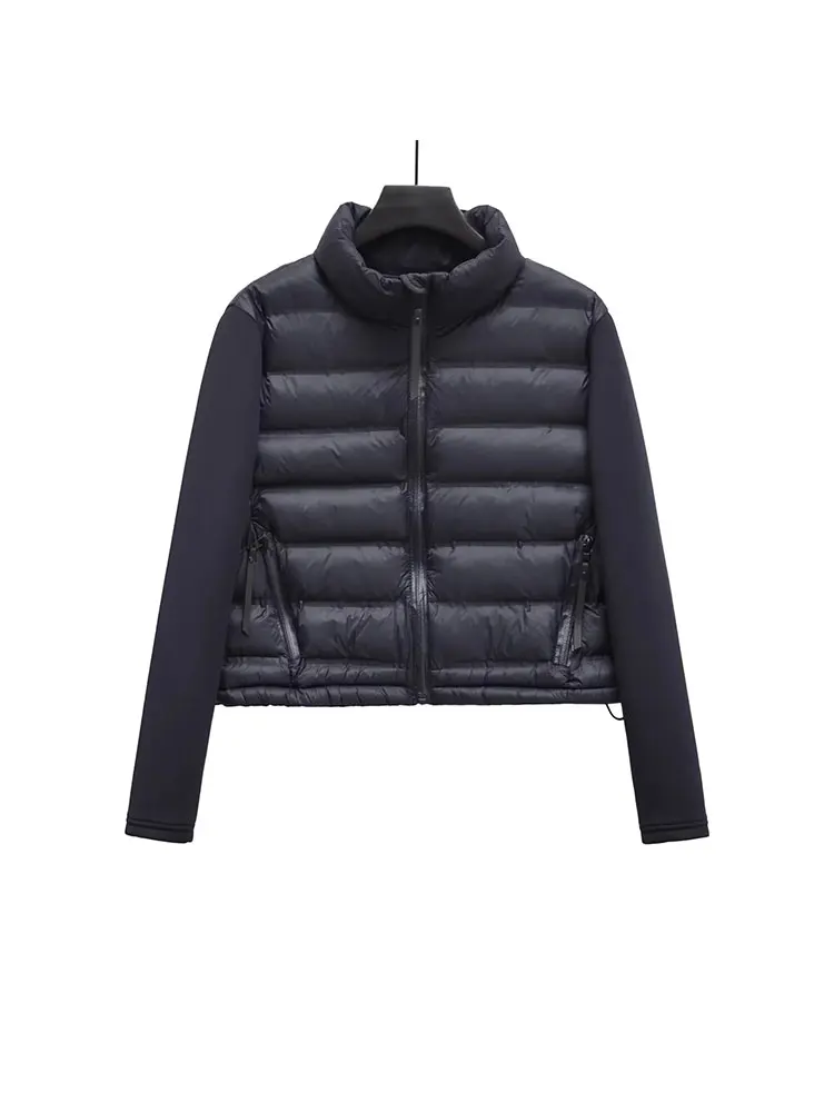Parkas de retales para mujer, abrigo Vintage ajustado, chaqueta con cuello alto y cremallera, otoño e invierno, 2024