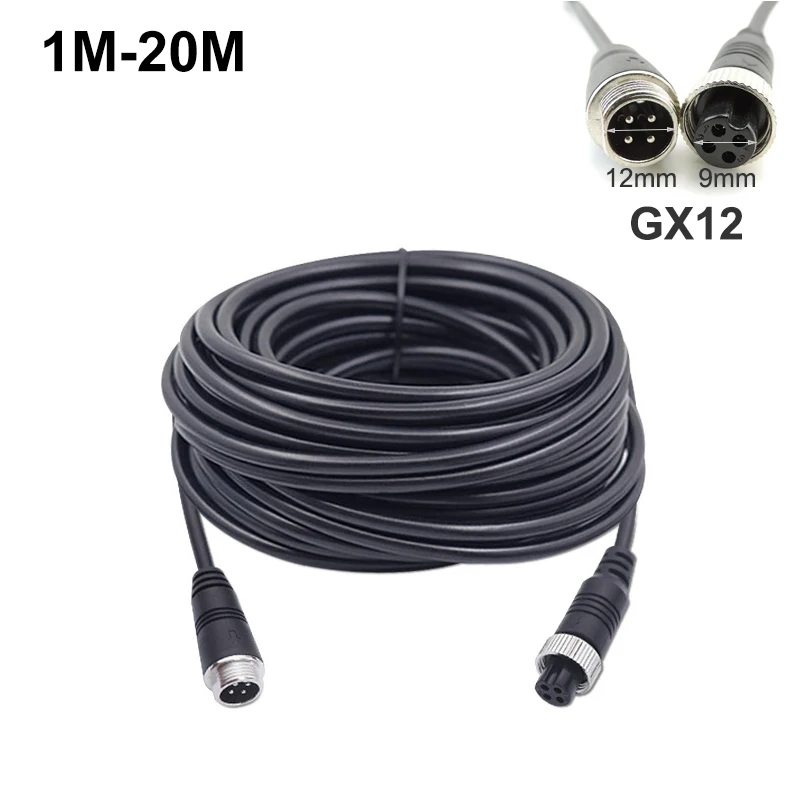 1M 5M 10M 20M 4Pin male to female Aviation GX12 12mm car Video Cable Extension connector for car Reversing Camera Camper Trailer