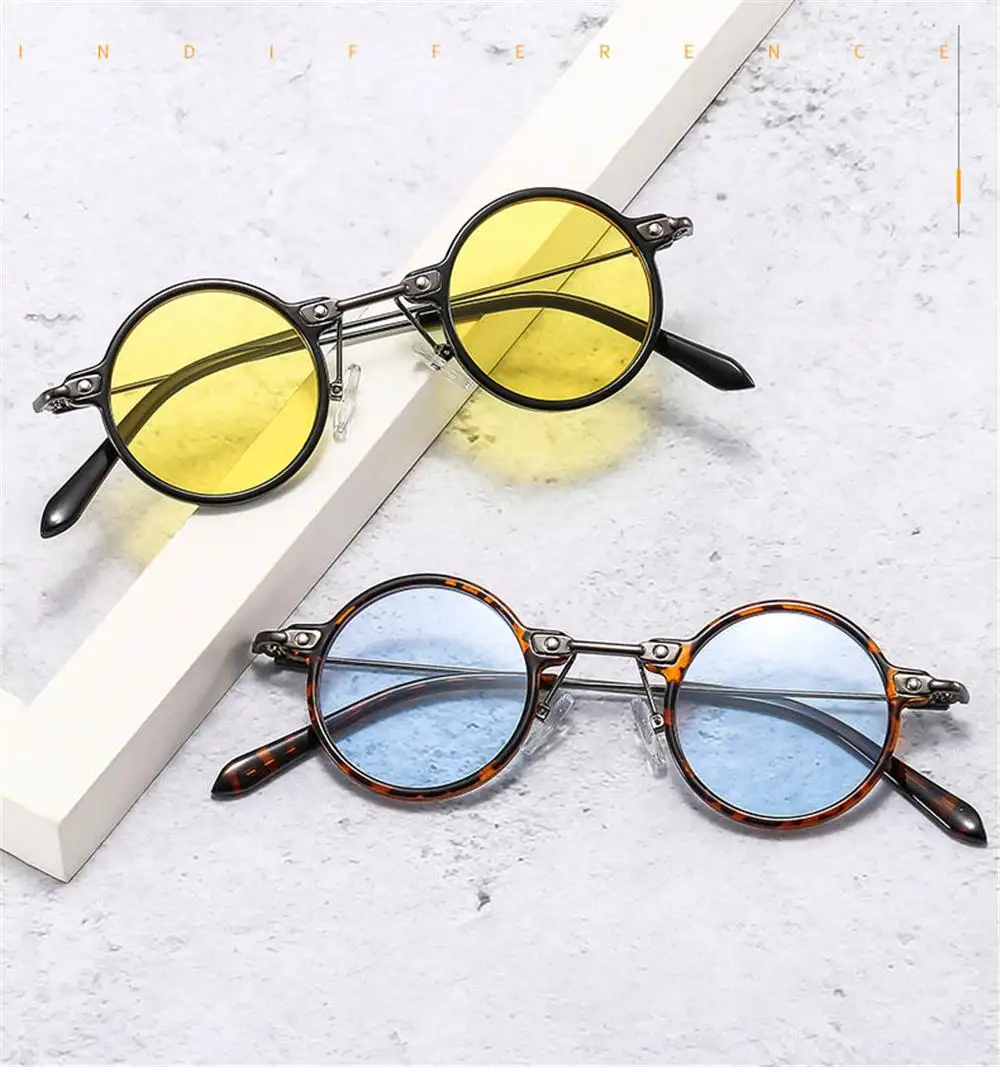 New Small Round Sunglasses Men Women Retro Steam Punk Glasses Gradient Clear Lens Eyewear Vintage Driving Shades Ocean Color