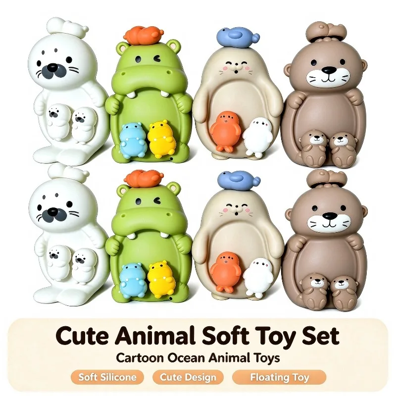 Bathroom Floating Animal Seal Hippo Otter Sealed Floating Water Toy Bath Toys Swimming Pool Toy Comfort Toy Bath Duck