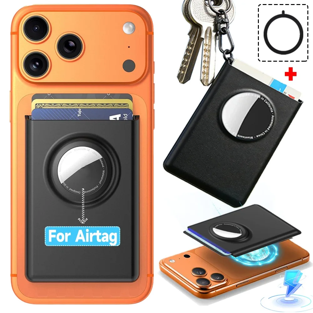 

Магнитный держатель для карт телефона AirTag, защитный чехол-трекер с защитой от потери, чехол-кошелек MagSafe для iPhone 17, 16, 15, 14, 13, 12