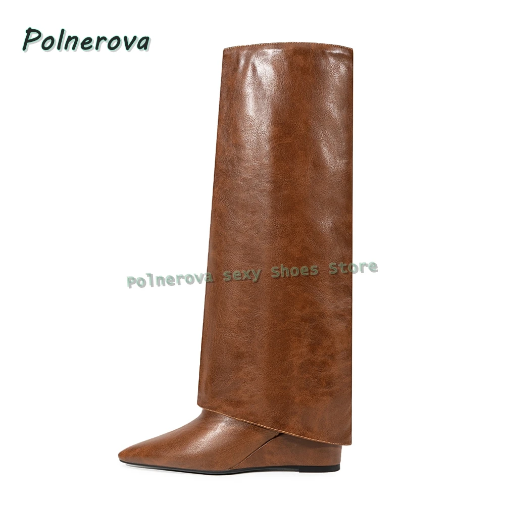 Black Wedge Elegant Sleeve Boots Pointed Toe Solid Spicy Girl Women Knee High Boots Street Style 2025 Long Boots Winter Trend