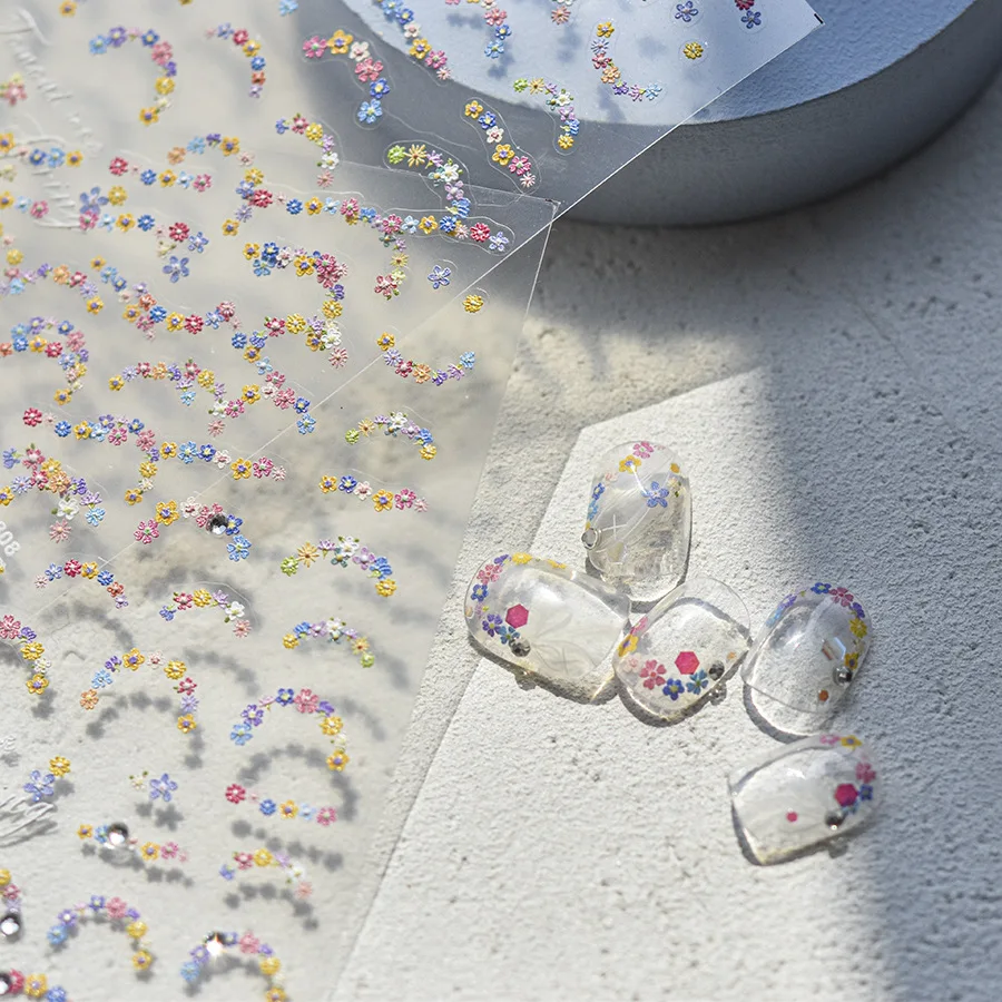 Adesivi per unghie con stringa di fiori colorati 5D decalcomanie per fiori primaverili in rilievo di alta qualità adesivo artistico creativo per decorazioni per unghie